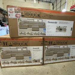 Thomasville 6 Piece Fabric Modular Sectional With Storage Ottoman