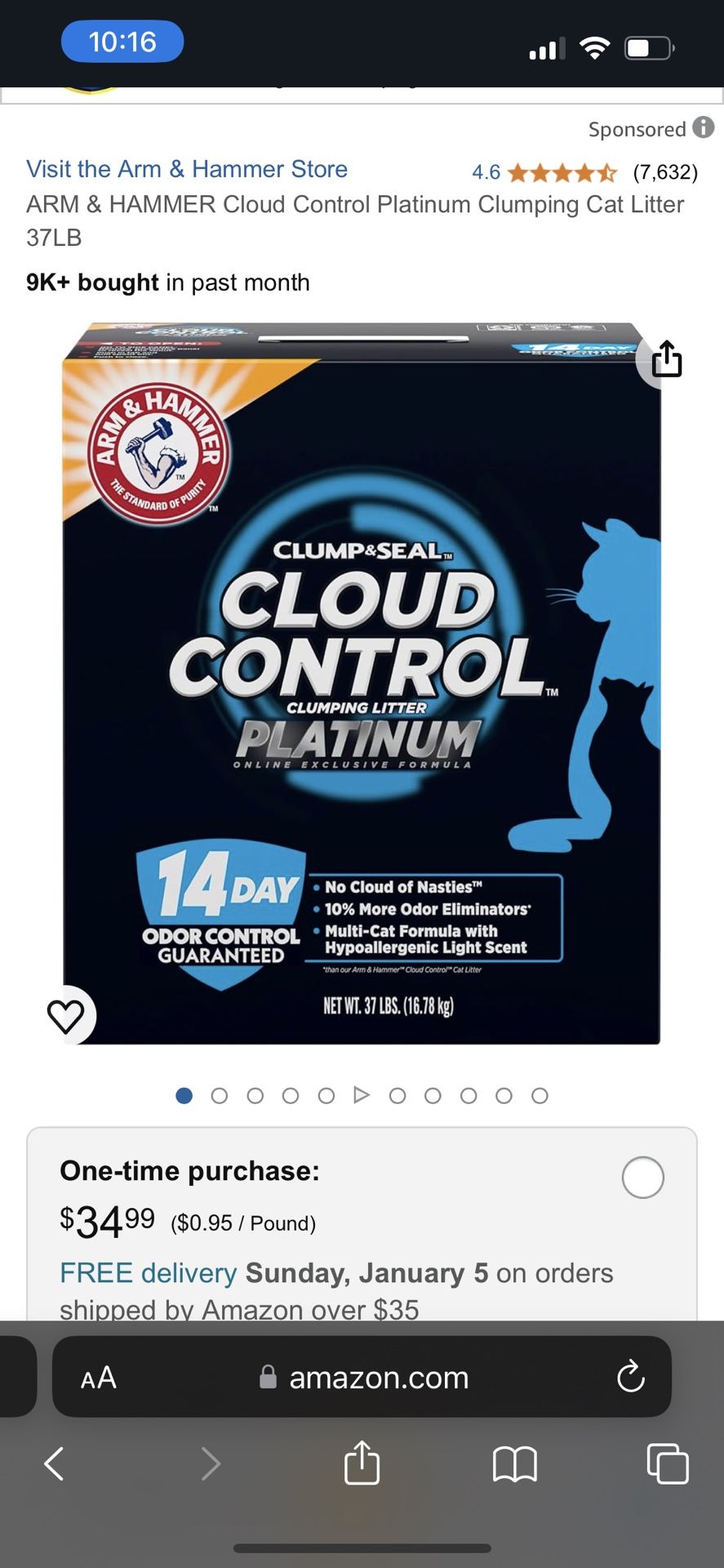 37lb Cat Litter Cloud Control Platinum