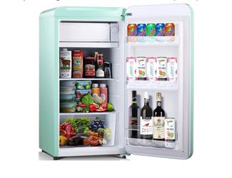 Retro Mini Fridge with Freezer, 3.2 cu. ft Small Fridge with Adjustable Removable Glass Shelves, Mechanical Control, Compact Refrigerator for Office, 