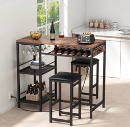 New in a sealed box last pictures are the actual pictures Bar Table and Chairs Set without Power Outlet, Pub Table and Chairs Set for 2 with 2 Storag