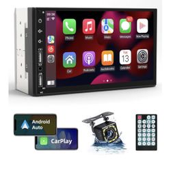 Double Din Car Stereo Radio Support Apple Carplay&Android Auto, 7inch HD Touchscreen Double Din Radio with Bluetooth, Car Audio Receivers, Camera, Mir