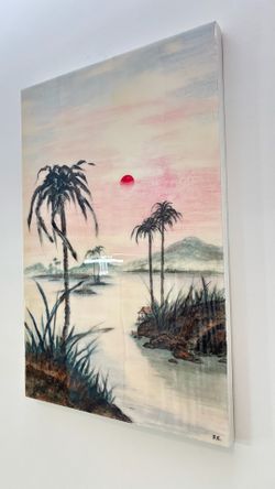 Sunrise- Impression Landscape Acrylic painting with epoxy