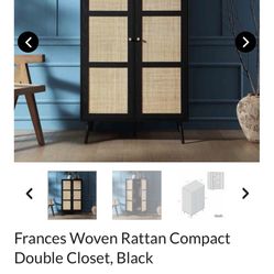 Frances Woven Rattan Compact Closet Wardrobe (Armoire) – Black / Natural