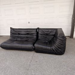 Black Leather Togo Couch 2 Piece 
