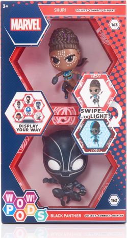 WOW! PODS Avengers Collection - Wakanda Forever Black Panther and Shuri | Superhero Light-Up Bobble-Head Figures | Official Marvel Toys & Gifts