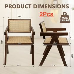 🥨2Pcs CLATINA Rattan Reading Chairs for Bedroom Comfy Indoor Kitchen Dining Chair with Rattan Backrest Armrest Morden Upholstered Square Seat Chairs 
