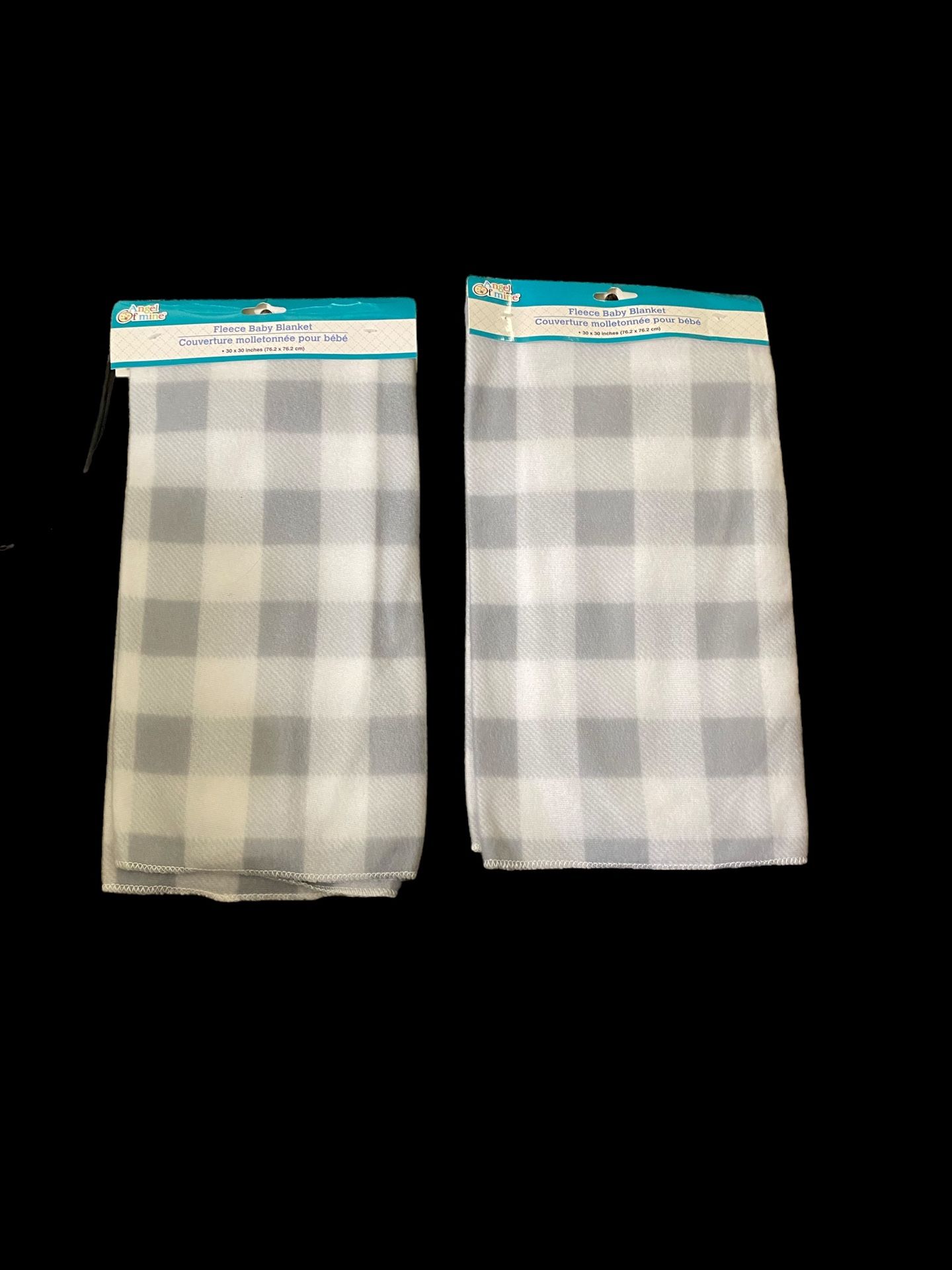 NWT- Set Of 2 Angel of Mine New Gray Check Soft Fleece Baby Blanket - 30in x 30