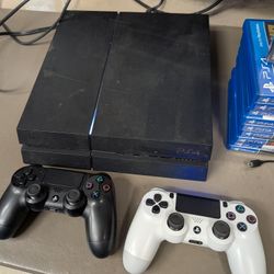 500gb PlayStation 4 PS4 With 2 Wireless Controllers And 10 Games 