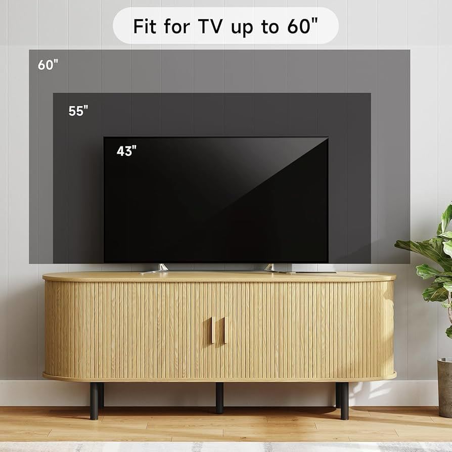 B155 $120 55" TV Stand with Power Outlet for TVs up to 60 Inch, Entertainment Center with Storage and Adjustable Shelves, Modern Media Console with