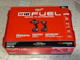 milwaukee m18 fuel Hammer Drill and Impact Driver Combo with 2 Batteries Model # 3697-22 for sale