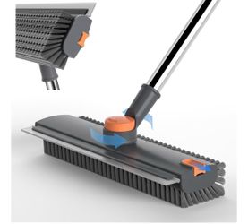 Pool Scrub Brush with 52" Pole, 3 in 1 Pool Cleaning Brush with Squeegee, Floor Scrub Brush with Long Handle, Deck Brush for Swimming Pool Tile Wall P