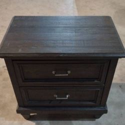 Rustic Espresso Slat Wood Magnussen Nightstand Electric Outlets