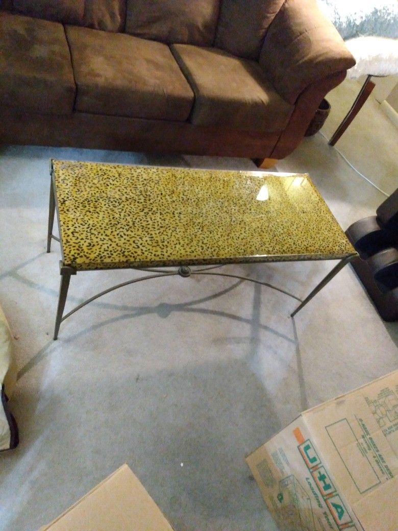 Chettah Print Glass Coffee Table