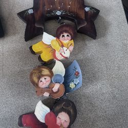 Christmas JOY Angel Wood Wall Hanging Hand Painted Tole JOY Angels Handmade