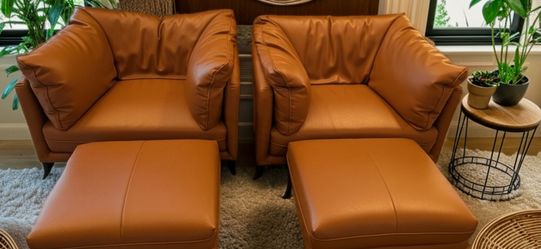 Genuine Leather cushion Arm Chair with Ottoman