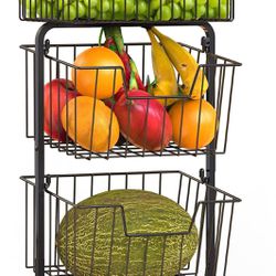 3-Tier Fruit Basket Fruit Bowl for Kitchen Counter or Floor,Fruit Holder Produce Basket for Fruits,Vegetables and Snacks,Metal Market Basket Storage S