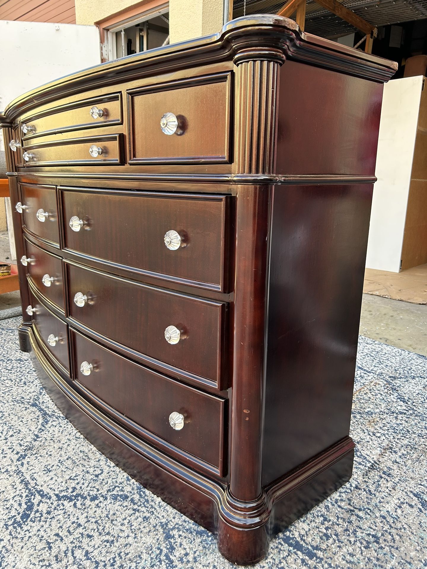 Antique Solid cherry Wood Dresser With Mirror,dark Brown,L67”*W20”*H44”(Pick up locationDoral