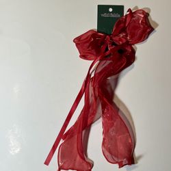 NWT Wild Fable Red Gemmed Bow Hair Clip Long Tail Ribbon Barrette Rhinestone