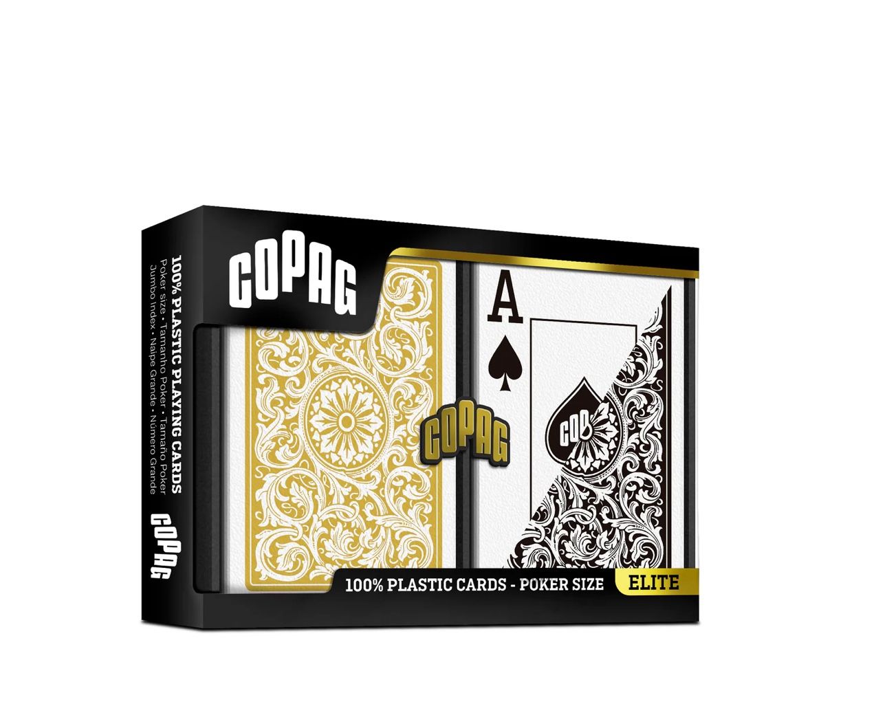 Copag 1546 100% Plastic Playing Cards - Standard Size (Poker) Jumbo Index Black/Gold Double Deck Set
