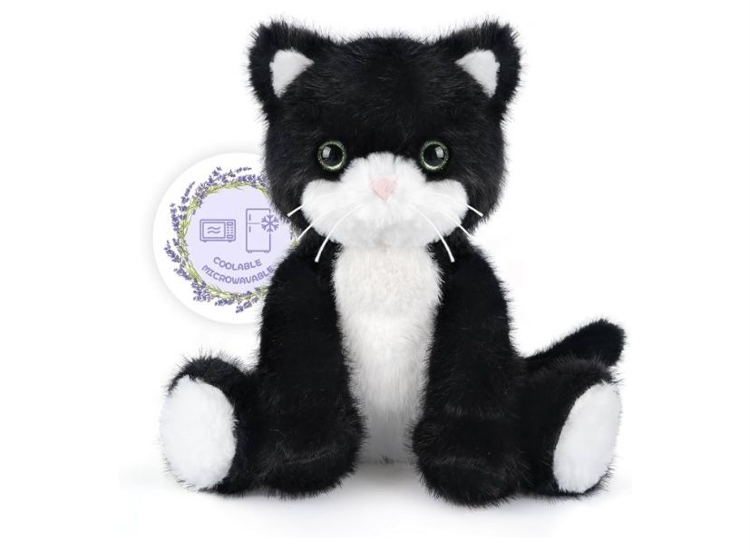 Heatable & Coolable Black and White Cat Stuffed Animal, Cat Heating Pad Microwavable for Soothing & Relaxation, Lavender Scented Tuxedo Cat Plush Toy