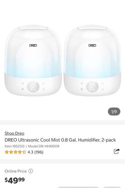 DREO Ultrasonic Cool Mist 0.8 Gal. Humidifier, 2-pack