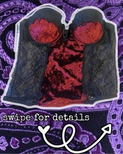 Red Velvet Corset Top with Black Lace Details