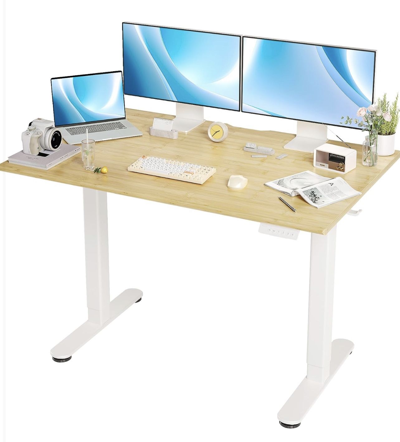 Brand new in the box- INNOVAR Bamboo Standing Desk, Adjustable Height Electric Stand up Desk with Whole Piece Desktop, 48x24 Inches Sit Stand Home Off