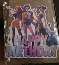K-pop demon hunters party decoration. Includes backdrop, stickers, banner, balloons, cup cake toppers.