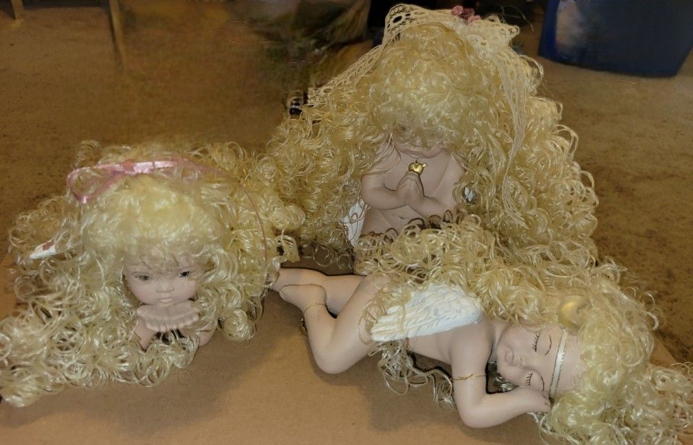 LOT OF 3 LARGE CURLY BLONDE ANGEL BABIES