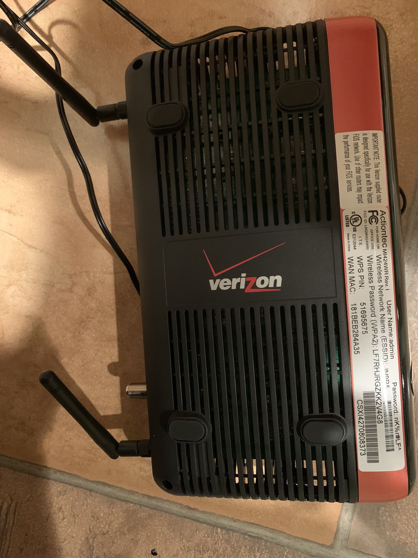 Verizon cable/WiFi Router