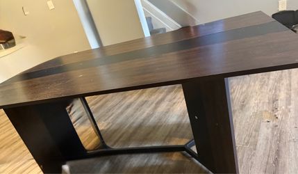 Dining Table – Dark Wood Top with Geometric Metal Base