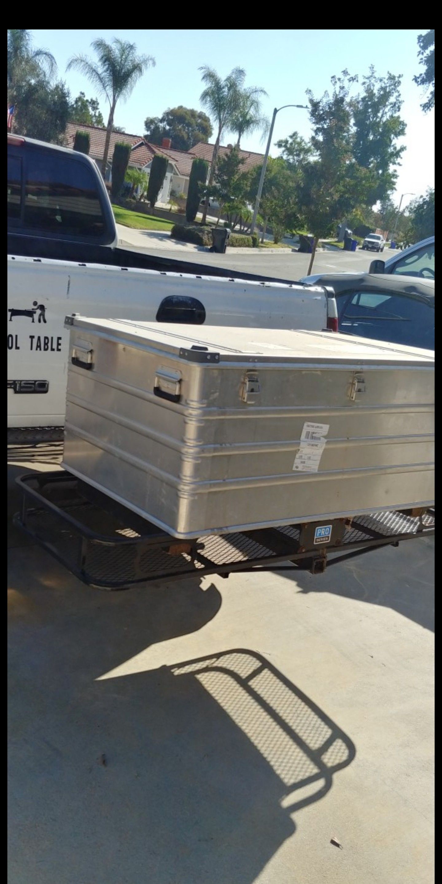 Cargo rack for trailer hitch and aluminum box for Sale in Rancho