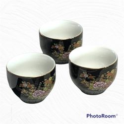 3 Vintage MCI Porcelain Floral & Peacocks Sake/Teacups w Gold Rims