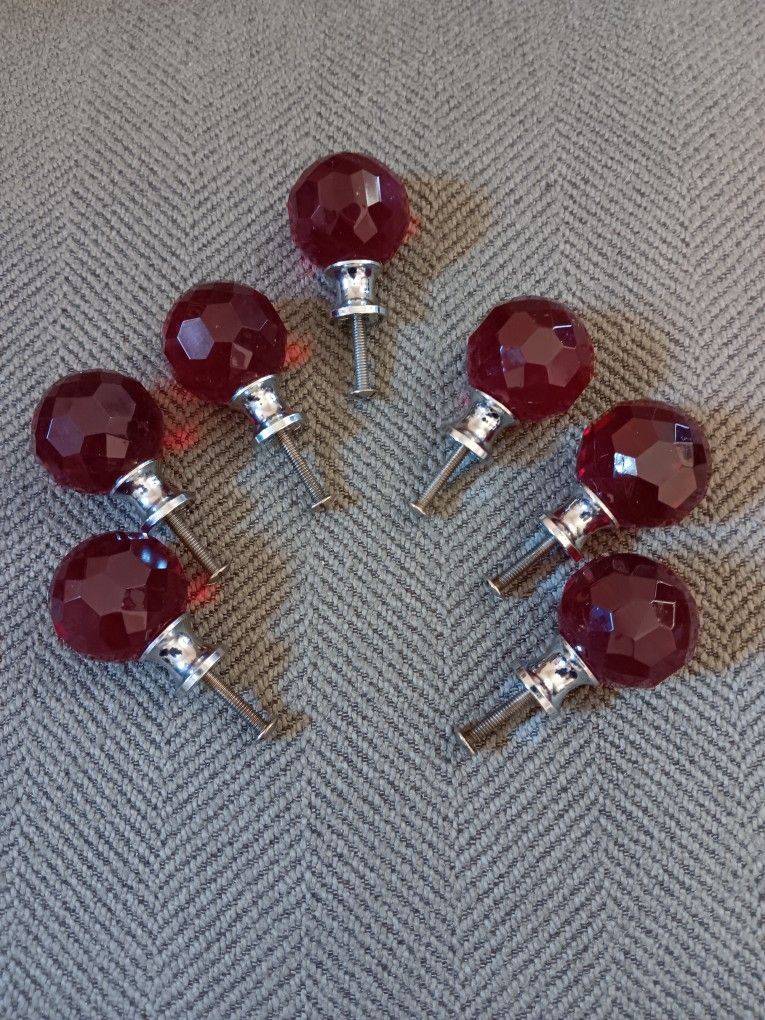 (7) Vintage Crystal Cut Glass Knobs