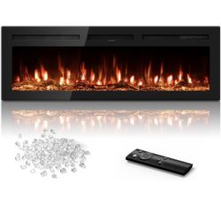 60 inch Electric Fireplace in-Wall Recessed and Wall Mounted with Remote Control, 1500/750W Fireplace Heater (60-99°F Thermostat) with 12 Adjustable C