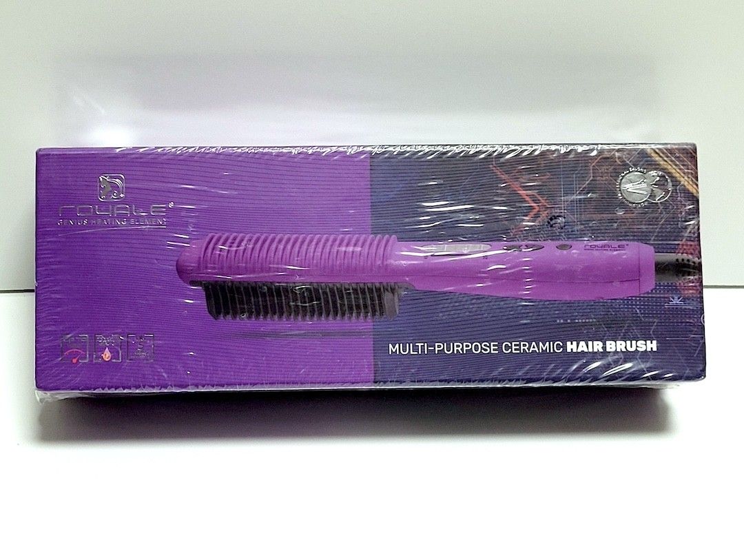 Royale USA Multi-Purpose Ceramic Hair Brush Straightener / Curler - Purple