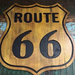 Route 66 Rustic Wood Wall Decor Sign