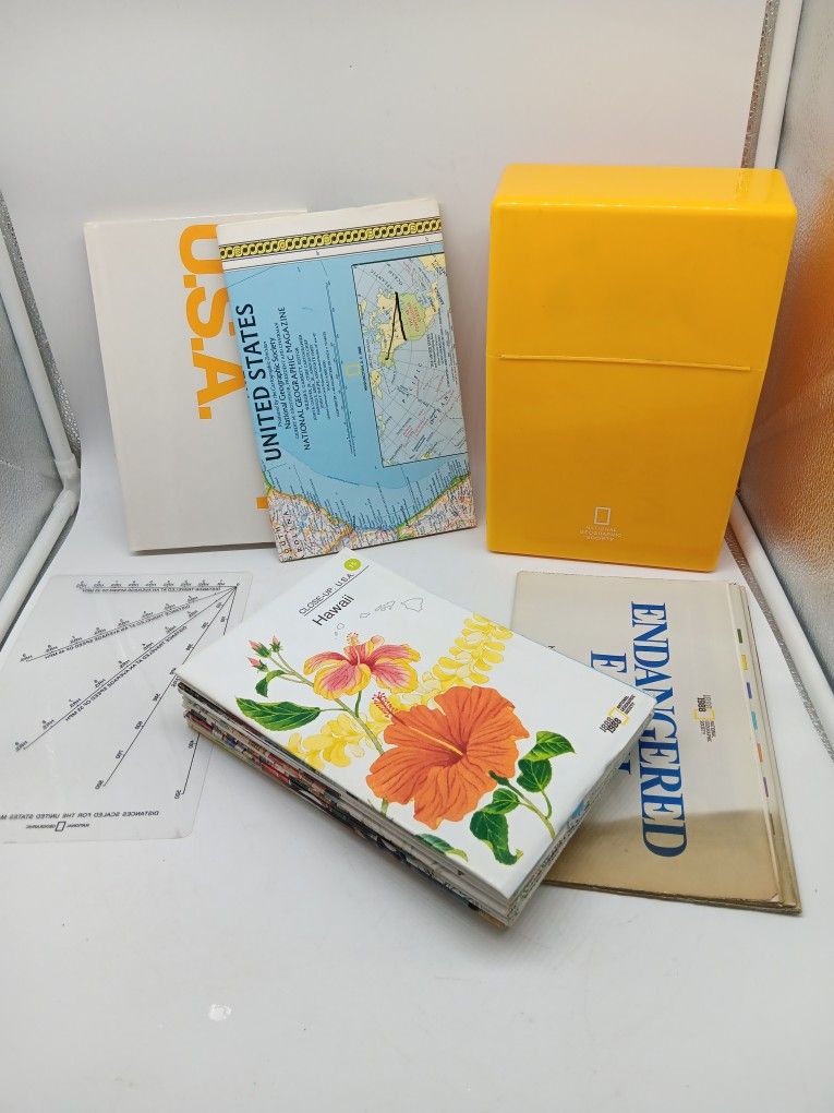 Vintage 80s National Geographic Close-up USA Travel Maps & Book Box Set 
