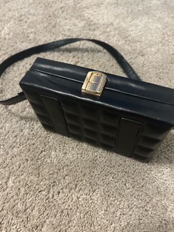 Black Leather Faux Structured Shoulder Bag