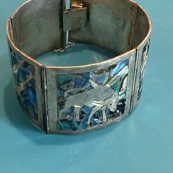 Vintage Bracelet Sterling Silver Abalone Inlay