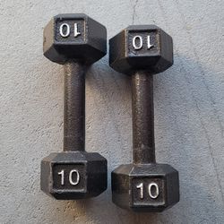 Barbell 10lb Cast Iron Hex Dumbbell Pair.