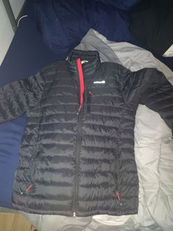 Black quilted lightweight puffer jacket with red lining from Avalanche Outdoor Supply Co. Men's/Unisex Size Large.