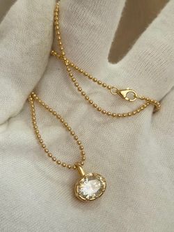 New 18K Gold Plated S925 Sterling Silver 2ct Oval Moissanite Pendant Beaded necklace