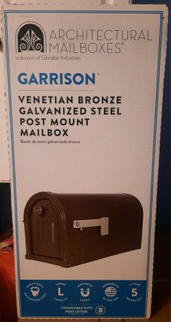 BRAND NEW NIB SEALED Architectural Mailboxes Garrison Venetian Bronze Large Galvanized Steel Post Mount Mailbox