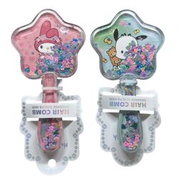 Sanrio My Melody & Pochacco Plastic Star Glitter Hair Brush Comb Set