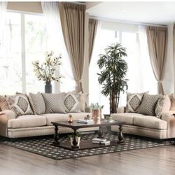 Brand New Super Plush Light Brown Chenille Sofa & Loveseat (Pillows Included)