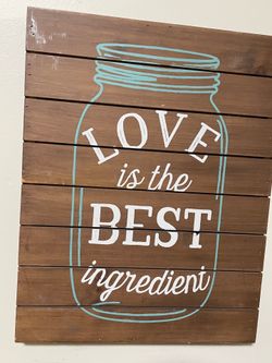 Set of 2 matching Farmhouse Style Wall Decor: "Love is the Best Ingredient" Wooden Sign