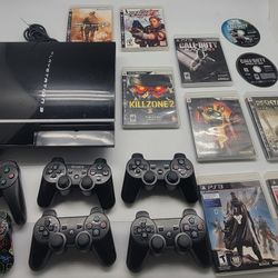 PS3 Console with 10 Games & 6 Controllers 