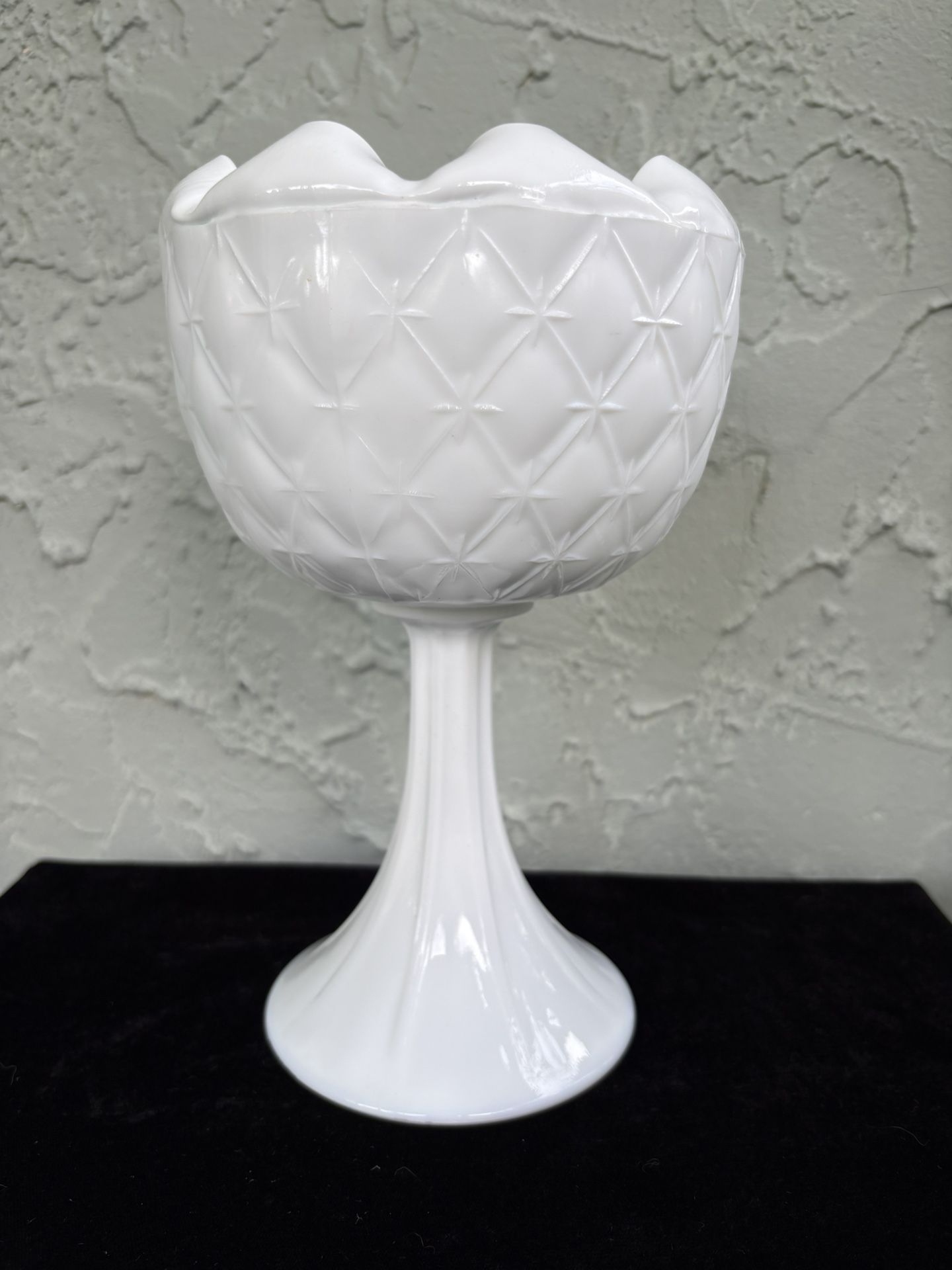 INDIANA Vintage Milkglass Star Duette Quilt Pedestal Compote Dish