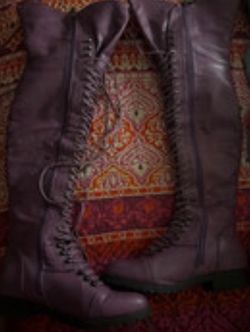 Over the knee purple lace up& zip military combat boots size 9US